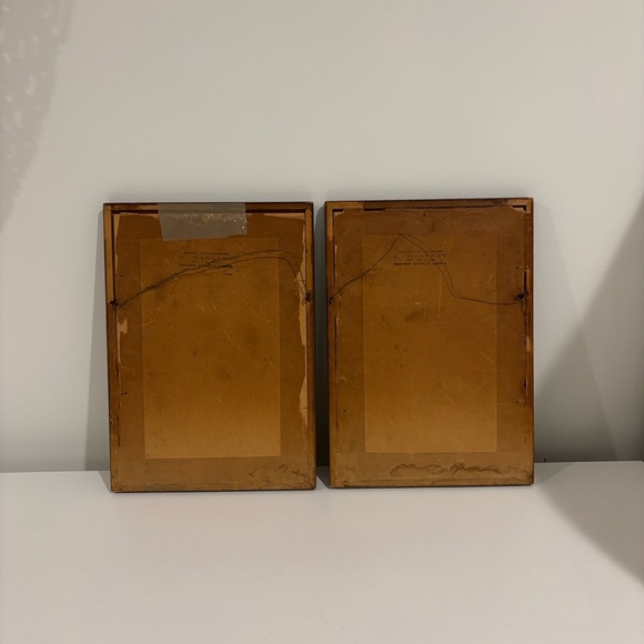 Vintage Mexican bird feather art paintings wood frames SET OF TWO 10.75" X 7.5" - Picture 7 of 13